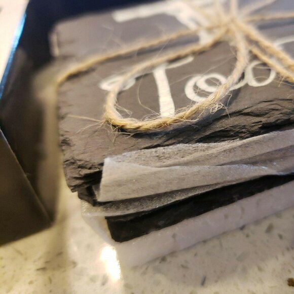 Set Of 4 Black Stone Wine Cork Coasters NIB 4x4" - Picture 2 of 3